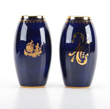 Load image into Gallery viewer, Pair of Gilt and Cobalt Limoges Vases