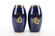 Load image into Gallery viewer, Pair of Gilt and Cobalt Limoges Vases