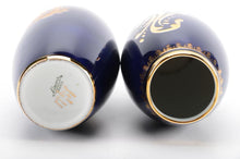 Load image into Gallery viewer, Pair of Gilt and Cobalt Limoges Vases