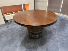Load image into Gallery viewer, Dark Navy Blue Wine Barrel Poker Set with Removable Dining Top - Game Table & Barrel Chair - Wine Barrel Table for Dining and Poker