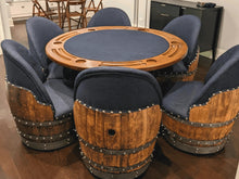 Load image into Gallery viewer, Dark Navy Blue Wine Barrel Poker Set with Removable Dining Top - Game Table & Barrel Chair - Wine Barrel Table for Dining and Poker