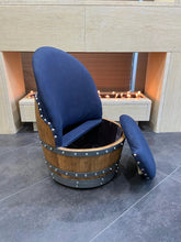 Load image into Gallery viewer, Dark Navy Blue Wine Barrel Poker Set with Removable Dining Top - Game Table & Barrel Chair - Wine Barrel Table for Dining and Poker
