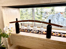 Load image into Gallery viewer, Wine Barrel Stave 4-Glass Stemware Bridge Display - Unique Wine Accessories &amp; Gifts - Whiskey Barrel Furniture Decor
